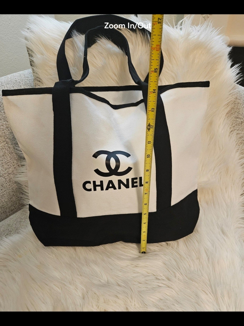 White and Black Canvas Tote with Pouch - Picture 7 of 10